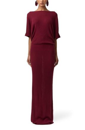 Naked Wardrobe Open Back Knit Maxi Dress in Sangria at Nordstrom, Size X-Small