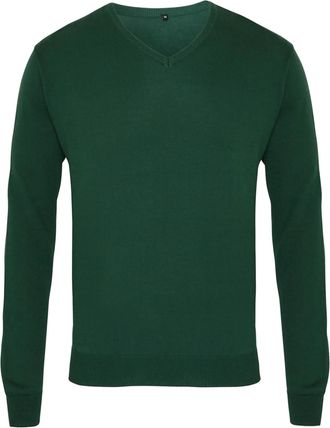 Premier Heren Gebreide V Hals Sweater Top (Fles groen)