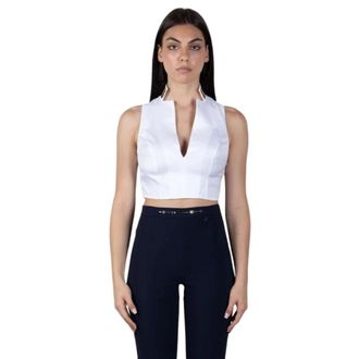 Elisabetta Franchi Gestructureerde Cropped Top - Dames - Tops zonder mouwen - Wit - L - Katoen - Tops