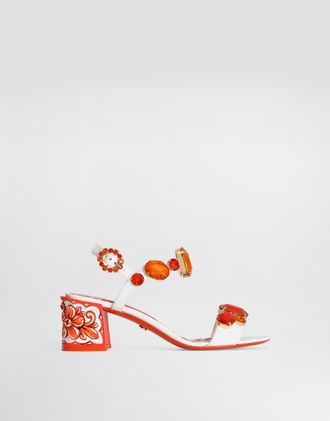 Dolce & Gabbana Patent Leather Sandals With Embroidery - Woman Sandals And Wedges Multicolor 36.5