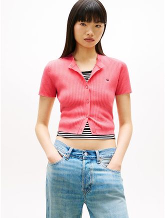 Tommy Hilfiger Womens Tommy Jeans Short-Sleeve Cardigan - Pink - XS