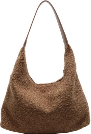 Generic Womens Plush Bags Plush Shoulder Bag For Women Large Capacity Cute Tote Handbag Retro Soft Top Handle Slouchy Hobo Shopping(Light Brown)