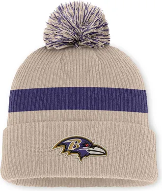 Nike Baltimore Ravens Rewind Peak Nike Mens NFL Cuffed Pom Beanie in Brown | NF160J328G-M17