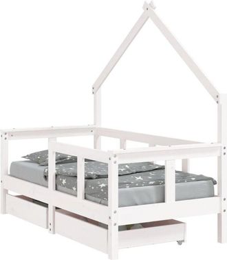 vidaXL Estructura Cama Ni&ntilde;os Con Cajones Madera Pino Blanco 70x140 Cm Vidaxl