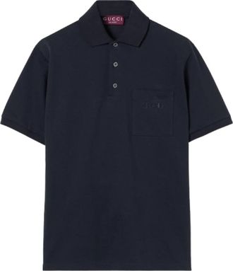 Gucci Morsetto-geborduurde polo - Heren - Polos - Blauw - M - Katoen - Tops