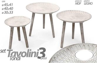 Trade Shop Trade Shop - Set 3pcs Mesas Auxiliares De Madera Antigua &Oslash;45-40-30cm Redondas 783982