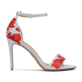 Kazar Schoenen, Dames, Veelkleurig, 40 EU, Leer, Blauwe sandalen met rode bloemen