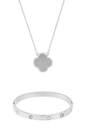 Adornia Silver Halo Clover Necklace & Bangle Set at Nordstrom Rack
