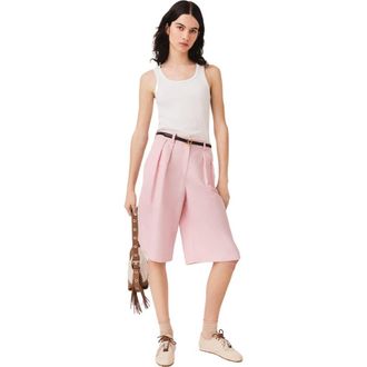 Maje Pleated linen blend Bermuda shorts in Pink at Nordstrom, Size 38 Eu