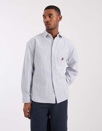 Tommy Jeans Camicia Oxford oversize blu a righe
