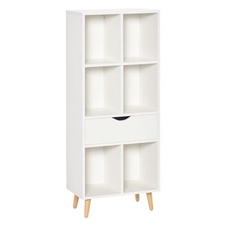 HOMCOM Homcom - Librer&iacute;a Estanter&iacute;a Para Libros Con 1 Caj&oacute;n Y Patas De Madera 6 Compartimentos Abiertos De Almacenaje Plantas Archivos 50x29,5x120 Cm
