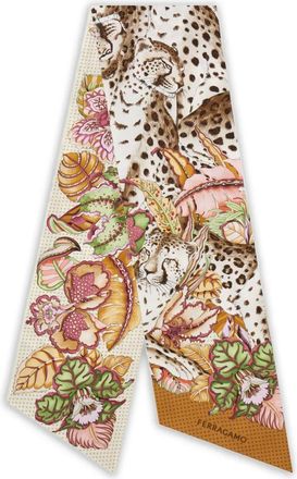 Ferragamo Foulard in seta con stampa ghepardo - Toni neutri