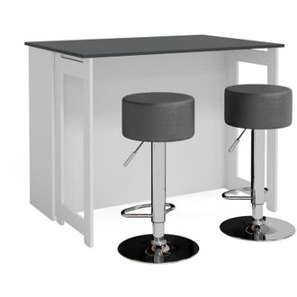 Vicco Tavolo bar con sgabelli Dominic, Antracite/bianco, 116 x 37 cm con 2 sgabelli da bar Vicco