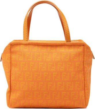 Fendi Pre-owned Handbags, female, Orange, Size: ONE SIZE Pre-owned Zucca Pattern Canvas Top Handle Bag