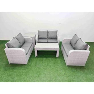 Fimous 6 Seater pe Wicker Rattan Furniture Sofa Sets with Oblong Coffee Table 2 Seater Love Sofa Side Table Light Grey - Fimous