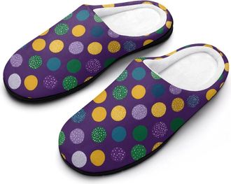 Generic Mardi And Gras Polka Dots Funny Mens Cotton Slippers Soft Non-Slip Rubber Sole House Slipper Indoor Outdoor
