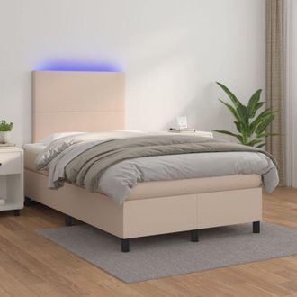 vidaXL Cama Box Spring Colch&oacute;n Led Cuero Sint&eacute;tico Capuchino 120x200cm Vidaxl