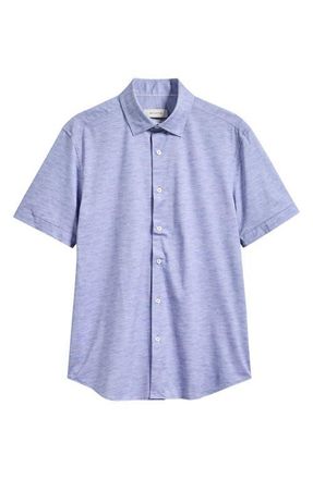 Bugatchi Miles OoohCotton Space Dye Short Sleeve Button-Up Shirt in Orchid at Nordstrom, Size Xxx-Large