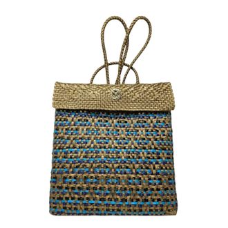 Lola's Bag Womens Medium Woven Backpack In Gold/blue