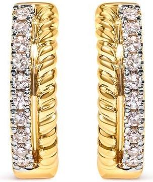 House of Brilliance 10K Yellow Gold 1/10 Ct Diamond and Rope Twist Huggy Hoop Earrings at Nordstrom