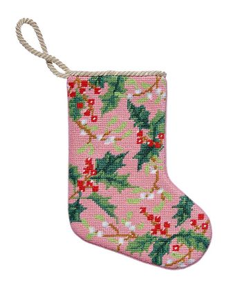Peking Handicraft Holly Embroidered Needlepoint Mini Stocking