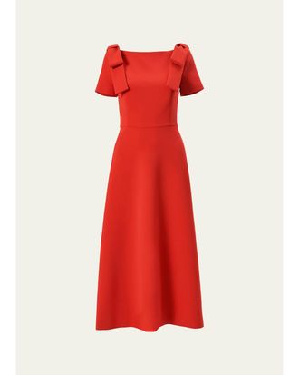 Carolina Herrera Boatneck Bow Short-Sleeve Midi Dress