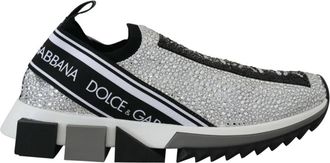 Dolce & Gabbana Zilveren Rhinestone Slip-on Sneakers - Dames - Sneakers - Grijs - 37 1/2 EU - Schoenen