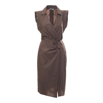 Patrizia Pepe Patrizia Pepe, Wrap Dresses, female, Brown, Size: S Cotton Wrap Dress