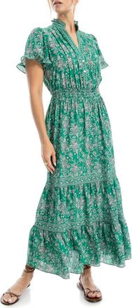 Max Studio Smocked Flutter Sleeve Maxi Dress in Green Rosette Toile at Nordstrom Rack, Size X-Large