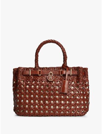 Tommy Hilfiger Womens Woven Leather Mini Tote Bag - Beige