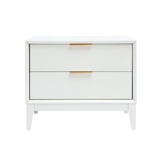 Miliboo Miliboo - Mesita De Noche Blanca Mate Y Metal Dorado Con Almacenamiento L60 Cm Giana
