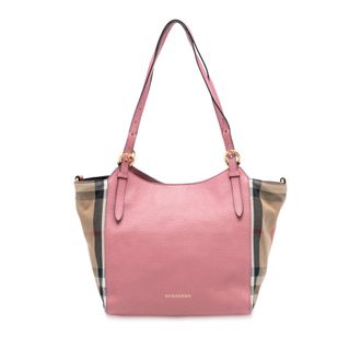 Burberry Geverifieerde Kleine Leren En Huischeck Canvas Canterbury Tote