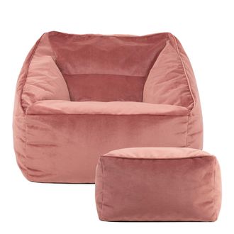 Icon Brand Natalia Velvet Adults Bean Bag Armchair & Pouffe, Large Beanbag & Footstool Olive Green in Light Pink
