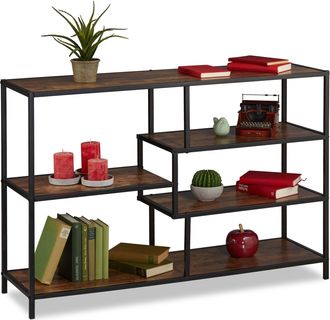 Relaxdays Relaxdays - Estanter&iacute;a Estilo Industrial, 5 Baldas, Efecto Madera, Sideboard Vintage, 79x115x33 Cm, Marr&oacute;n Oscuro/negro