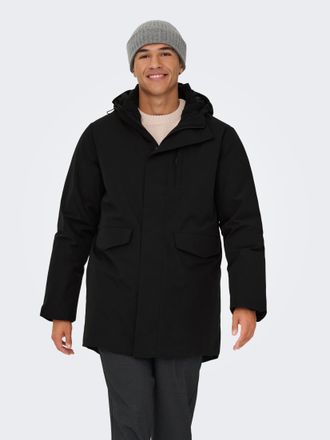 Only & Sons Parka ONLY & SONS ONSENRICO WATERPROOF STRETCH PARKA OTW, Herren, Gr. L, schwarz, Web, Obermaterial: 88% Nylon, 12% Elasthan, unifarben, Windstopperb&uuml;