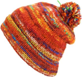 Loud Elephant Chunky Wool Knit Beanie Bobble Hat - SD Red Mix