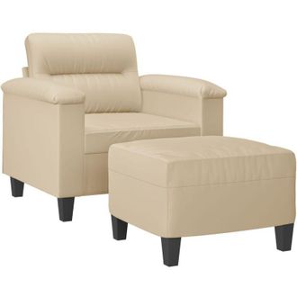 vidaXL Vidaxl - Sill&oacute;n Con Taburete Tela De Microfibra Crema 60 Cm
