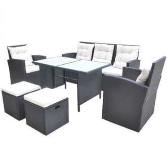 vidaXL Vidaxl - Set Da Pranzo Da Giardino 6 Pz Con Cuscini In Polyrattan Nero