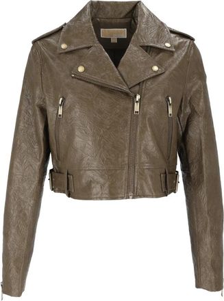 Michael Kors Crinkled Moto Jacket - Dames - Zomerjassen - Groen - L - Polyester - Jassen
