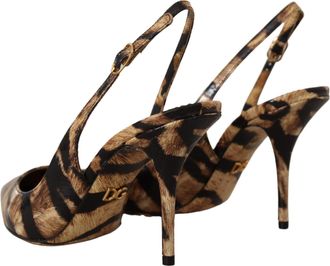 Dolce & Gabbana Womens Brown Slingbacks Leather Tiger Shoes Moluro Python