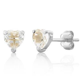 MAX + STONE 14K White or Yellow Gold 3 Prong Heart Shape Gemstone Stud Earrings