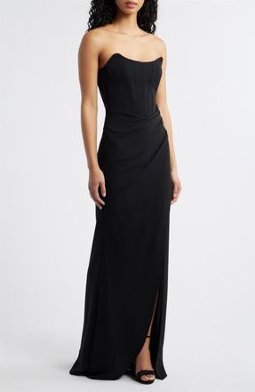 Emerald Sundae Strapless Cateye Corset Scuba Gown in Black at Nordstrom, Size X-Small