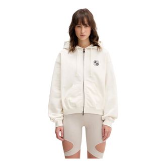 VETEMENTS Hoodies & sweatvesten, Dames, Beige, S, Katoen, Biker Cross Logo Zip-Through Hoodie