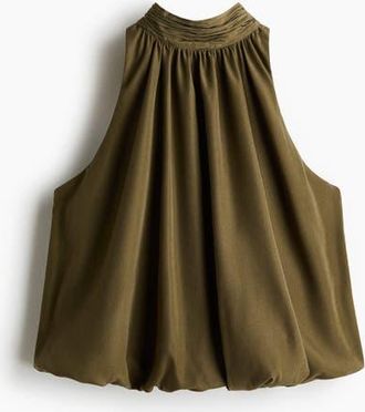 H&M Bubble-hem Halterneck Top in Olive Green at Nordstrom, Size X-Small
