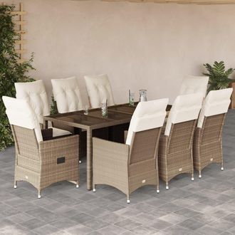 vidaXL Set Comedor De Jard&iacute;n 9 Pzas Con Cojines Rat&aacute;n Sint&eacute;tico Beige Vidaxl