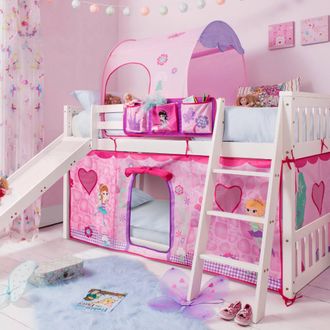 N&ouml;a & Nani Tuva Cabin Bed Low with Bunk Underbed Slide & Fairies Package in White | Size: Single