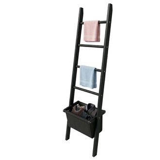 Relaxdays Relaxdays Escalera Toallero De 4 Pelda&ntilde;os, Cesta Para Ropa, 170 X 50 Cm, Nogal Y Negro Para Ba&ntilde;o
