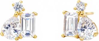 Tai Jewelry Womens Pear Baguette And Tiny Cubic Zirconia Cluster Studs In Gold