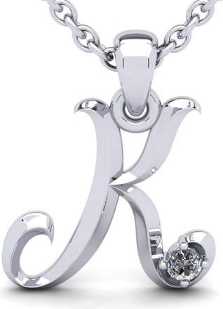SuperJeweler Swirly Letter Initial Necklace With One Diamond, Solid Sterling Silver, 18 Inch Chain