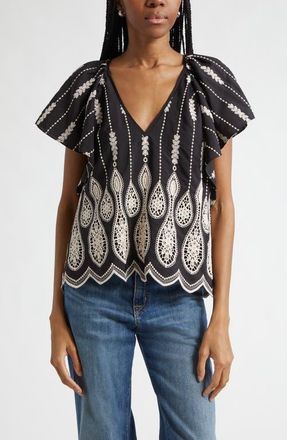 Ramy Brook Bettie Embroidered Top in Black Lace at Nordstrom, Size Xx-Small